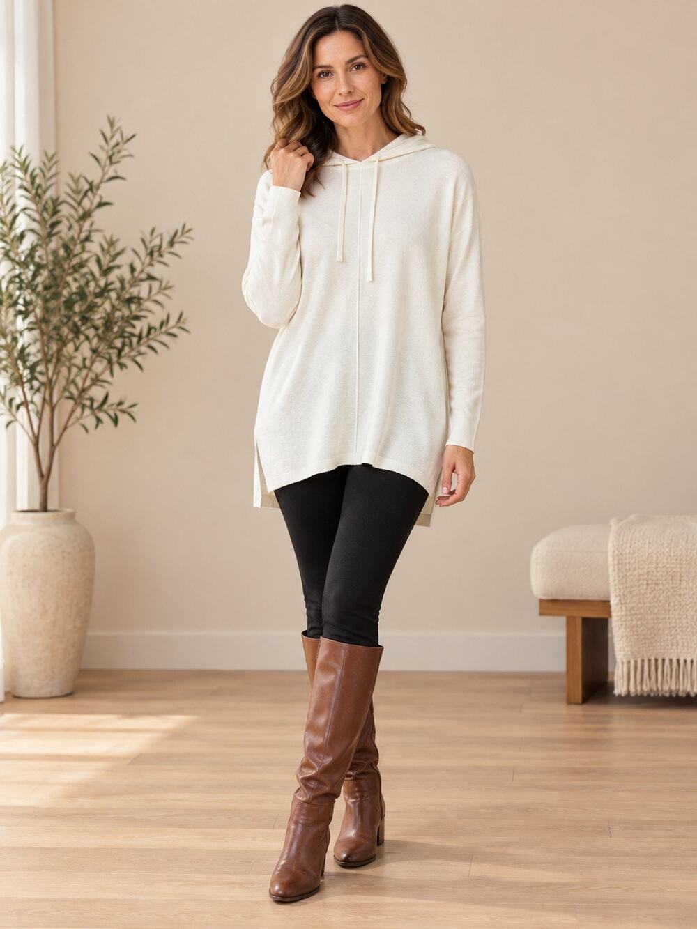NWT Banana Republic Serene Sweater Women’s Medium Cream ECOVERO Hooded Tunic